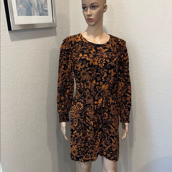 Zara-Elegant Black and Gold Patterned Dress - Picture 1 of 5